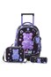 Eazy Kids 18&rdquo; Trolley School Bag Set of 4 w/ Insulated Water Bottle &amp; Convertible Bento Lunch Box &ndash; Teddy Black