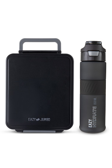 Eazy Kids Jumbo Bento Lunch Box w/ Tritan Water Bottle 850ml &ndash; Midnight Black