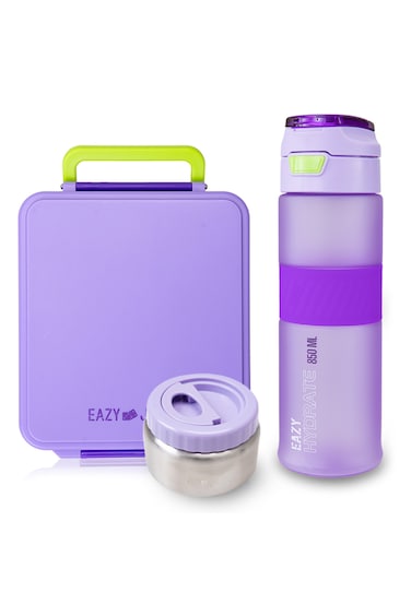 Eazy Kids Jumbo Bento Lunch Box w/ Tritan Water Bottle 850ml &ndash; Purple
