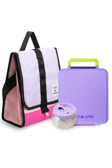 Eazy Kids Insulated Lunch Bag w/ Jumbo Bento Lunch Box &ndash; Purple