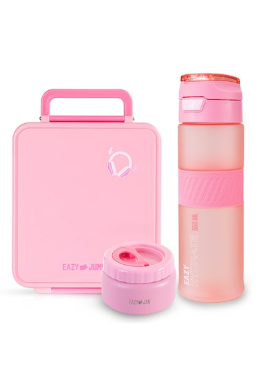 Eazy Kids Jumbo Bento Lunch Box w/ Tritan Water Bottle 850ml &ndash; Pink