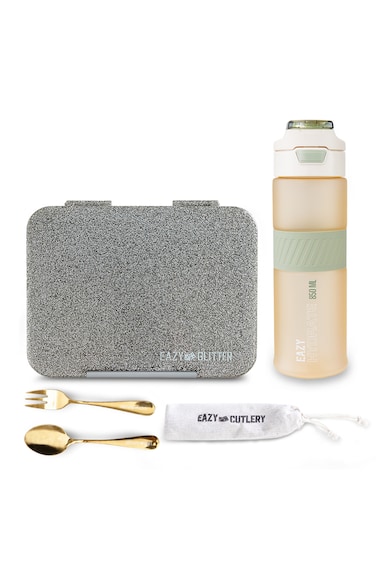 Eazy Kids Convertible Bento Lunch Box w/ Tritan Water Bottle 850ml &ndash; Glitter Ivory