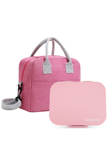 Eazy Kids Premium Stainless Steel Lunch Box w/ Insulated Lunch Bag &ndash; Pink