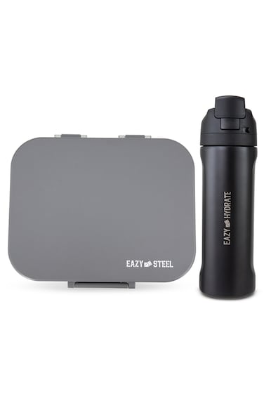 Eazy Kids Premium Stainless Steel Lunch Box w/ Stainless Steel Water Bottle 710ml &ndash; Grey