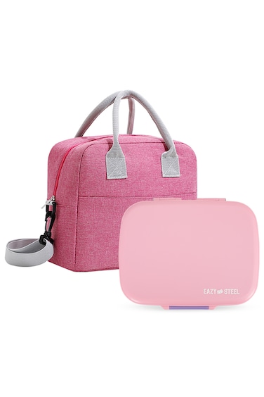 Eazy Kids Premium Stainless Steel Lunch Box 710ml w/ Insulated Lunch Bag &ndash; Pink