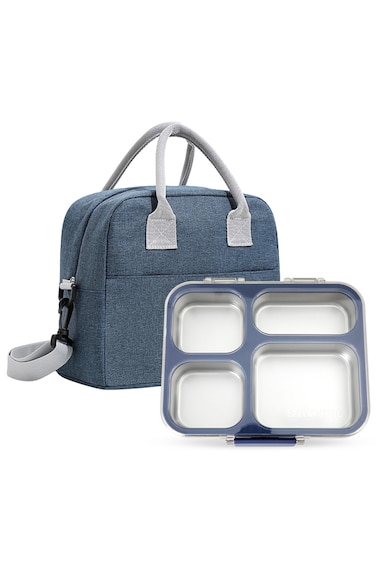 Eazy Kids Stainless Steel Bento Lunch Box 945ml w/ Insulated Lunch Bag &ndash; Blue
