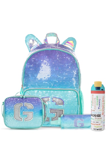 Eazy Kids Girl Glitter School Bag Set w/ Stainless Steel Water Bottle &ndash; Green