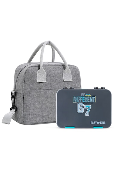 Eazy Kids 4 Compartment Bento Lunch Box w/ Insulated Lunch Bag &ndash; Urban Grey