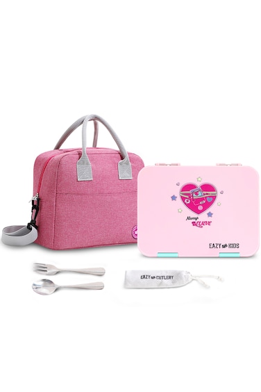Eazy Kids Convertible Bento Lunch Box w/ Insulated Lunch Bag &ndash; Always Believe Pink