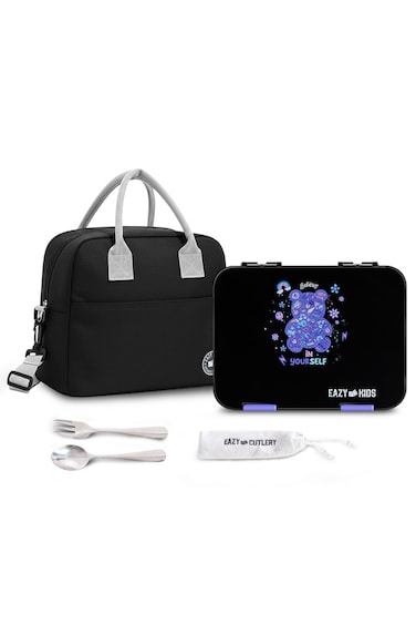 Eazy Kids Convertible Bento Lunch Box w/ Insulated Lunch Bag &ndash; Gamer Black