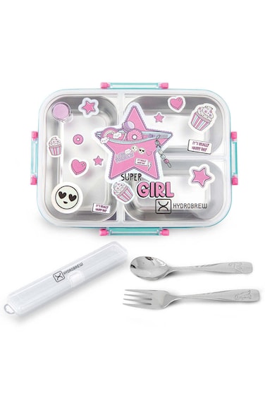 Hydrobrew Steel Core 3 Compartment Lunch Box w/ Stainless Steel Cutlery Set &ndash; Teal Spark