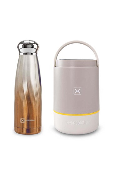 Hydrobrew Triple Decker Stainless Steel Lunch Box 900ml w/ Double Wall Stainless Steel Water Bottle 420ml &ndash; Desert Sand