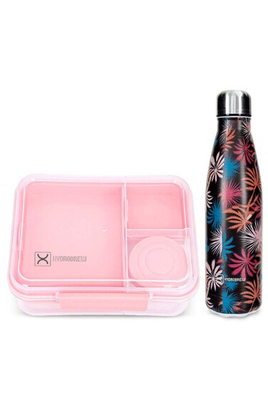 Hydrobrew 3/4/5 Convertible Bento Lunch Box 1650ml w/ Double Wall Stainless Steel Water Bottle 500ml &ndash; Blush Pink