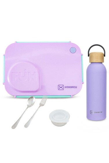 Hydrobrew Steel Core Lunch Box 750ml with Food Jar &amp; Double Wall Stainless Steel Water Bottle 500ml &ndash; Purple