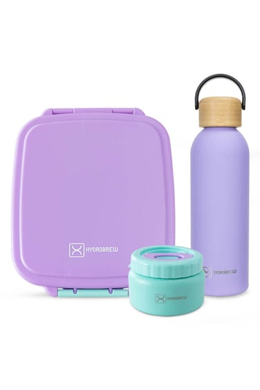 Hydrobrew Mega Flex Bento Lunch Box 1864ml with Insulated Food Jar &amp; Double Wall Stainless Steel Water Bottle 500ml &ndash;  Purple