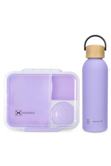 Hydrobrew Convertible Bento Lunch Box 1650ml &amp; Double Wall Stainless Steel Water Bottle 500ml &ndash; Purple