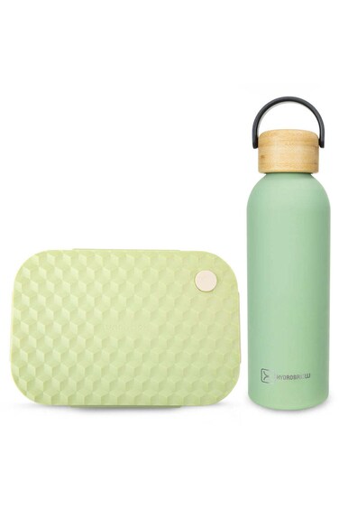 Hydrobrew Smart Serve Bento Lunch Box 1100ml &amp; Double Wall Stainless Steel Water Bottle 500ml &ndash; Green