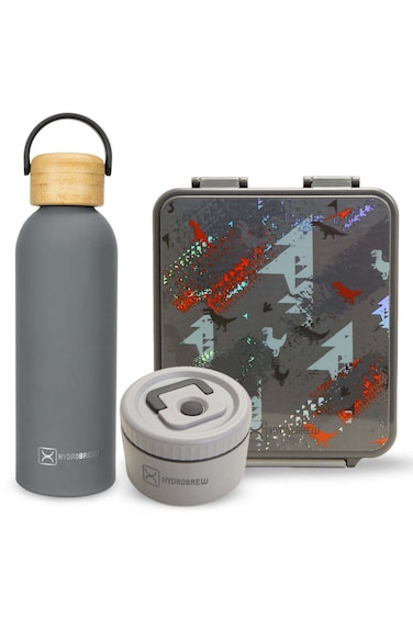 Hydrobrew Bento Lunch Box with Steel Food Jar &amp; Double Wall Stainless Steel Water Bottle 500ml &ndash;  Grey