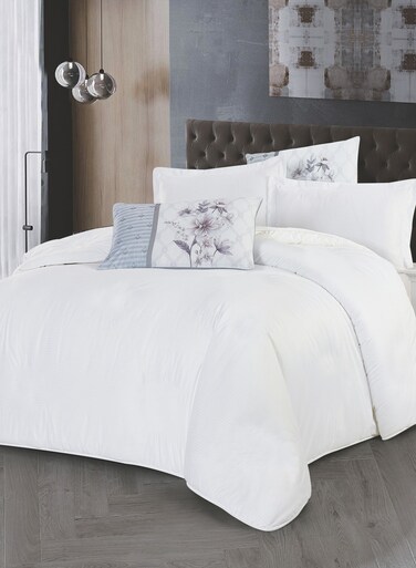 Duvet Set 4-Pcs Single Size Striped Microfiber Bed Set With 1 Duvet Cover Fits -100 x 200cm- 1 Fitted Sheet 1 PillowSham And 1 Pillowcases(Without Filler),White