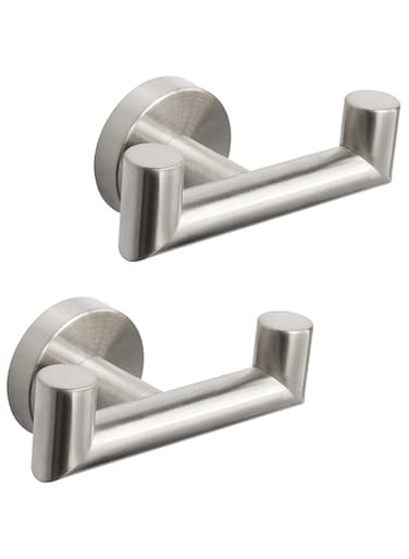 NearMoon Bathroom Double Towel Hook- SUS304 Stainless Steel Robe Towel Holder, Heavy Duty Double Coat Hook for Bathroom Livingroom Kitchen Wall Mounted, 2 Pack (Brushed Nickel)