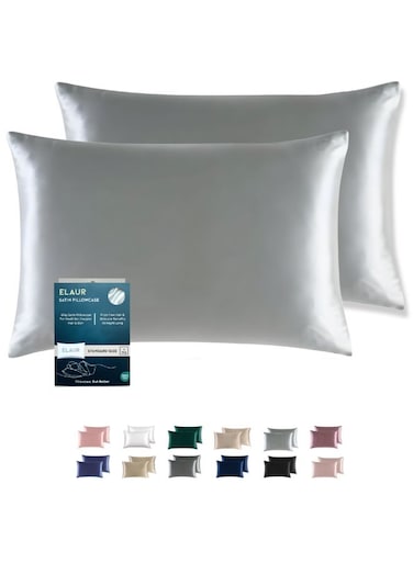 Satin Pillowcase for Hair and Skin, Super Soft and Cooling Similar to Silk Pillow Cases 2 Pack with Envelope Closure, Gift for Women Men(20"x26" Standard Size) (Silver Grey)