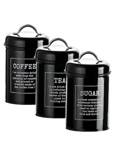 3PCS Airtight Kitchen Canister with Lids, Coffee, Tea, Sugar Metal Containers Jars, Decorative Kitchen Food Canister Jars Black