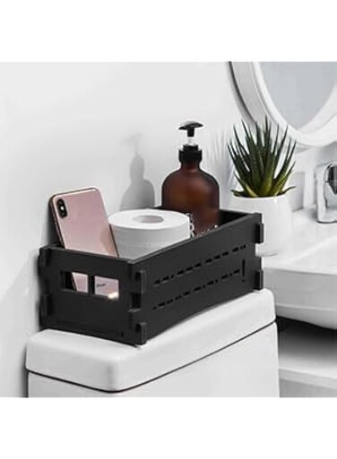 Bathroom Vanity Tray, Back of Toilet Storage Basket, Toilet Tank Top Storage Box, (Black)