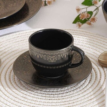 Home Gilded Filigree Stoneware Tea Cup &amp; Saucer - Black