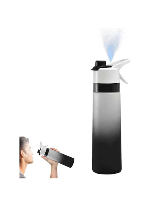 Misting Water Bottle, Sport Water Bottle with Spray Mist, Multifunctional Spray Water Cup with Mist Hydration, Leak Proof Reusable Flip Top Gradient Cup for Running, Climbing, Gym (700ML, Black)