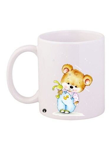 Teddy Bear Printed Coffee Mug White/Yellow/Blue