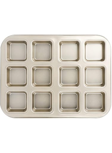 Beasea Brownie Cake Pan, 12 Cavity Nonstick Muffin Pan Golden Brownie Pan Mini Cheesecake Pan Cupcake Pan Carbon Steel Brownie Baking Tray Bakeware for Oven Baking