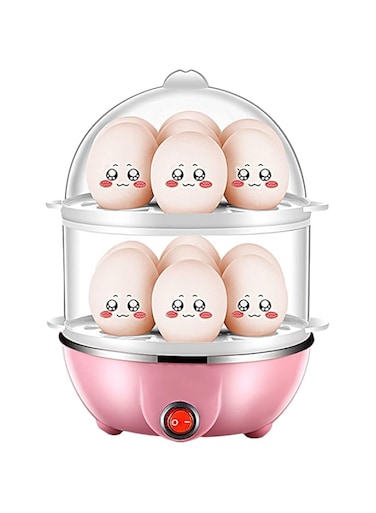 Morelian Double Layer Egg Cooker 14 Egg Capacity Hard Boiled Egg Cooker Anti-dry Electric Egg Boiler with 40mL Measuring Cup Steam Vegetables