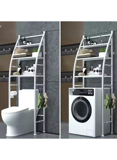 Multi-Functional 3-Tier Metal Bathroom Storage Rack &acirc;&euro;&ldquo; Sailboat Design Over Toilet Shelf for Balcony, Laundry &amp; Washing Machine Organization