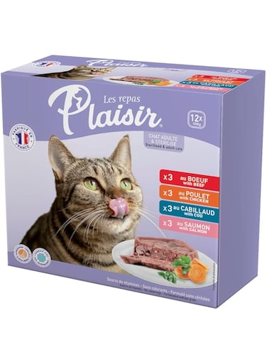 Plaisir Cats Pat&eacute; Rich in Chicken a Alu Tray 12x100g 3x Beef 3x Chicken 3x COD and 3x Salmon - A Symphony of Savory Delights Healthy Adult Wet Cat Food Wet Cat Food Healthy Cat Pet Food