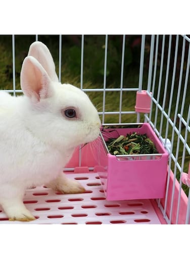 NeoStyle Rabbit Food Bowl, Anti Bite and Tip Guinea Pig Food Bowl, Rabbit Cage Accessories Hanging Food Dispenser (Pink)