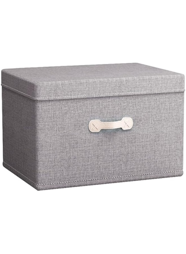 Foldable Storage Box with Lids,Uoexziyi Linen Fabric Storage Boxes with Handle,46 * 36 * 28 Home Organizer Basket with Cover for Closet,Home,Office (45L)