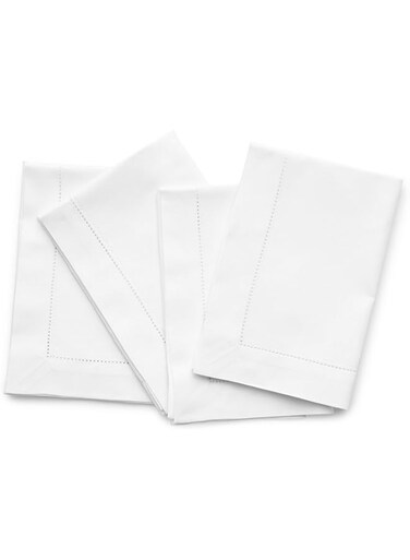 Solino Home Cotton Linen Napkins 20 x 20 Inch &ndash; White Hemstitch Dinner Napkins for Summer, Kitchen, Dining &ndash; Machine Washable Cloth Napkins Set of 4 &ndash; Handcrafted from Natural Fabric
