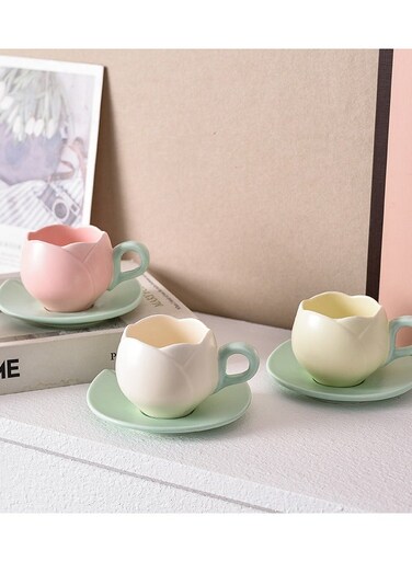 retro tulip white coffee cup beautiful and exquisite flower mug afternoon tea ceramic cup and saucer set