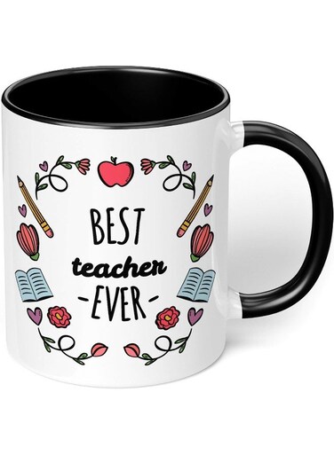 Your Wall 'Best Teacher Ever' Teachers Mug - Perfect For Your Cuppa Coffee, Tea, Karak, Milk, Cocoa Or Whatever Hot Or Cold Beverage You Drink! - 12 Oz - Black Handle &amp; Inside Colour By Spoil Your Wall
