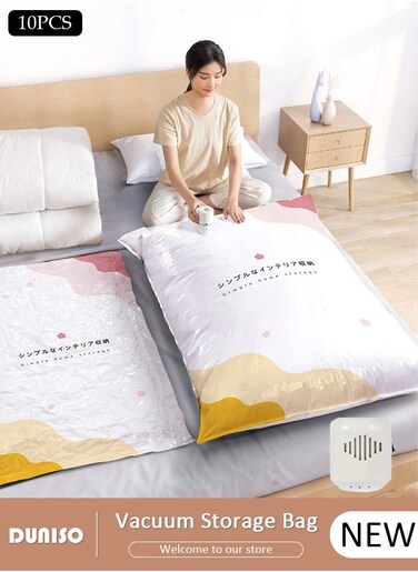 Vacuum Storage Bags- Pack of 10 (2 Jumbo + 2 Large + 2 Medium + 4 Small) Reusable Compression Bags Space Saver for Packing, Clothes, Comforters, Blankets