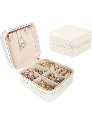 HBSTUDIO Small Travel Jewelry Box, Portable Mini Jewelry Leather Box Jewelry Ring Organizer Case Storage Holder Gift Boxes for Girls Women, White