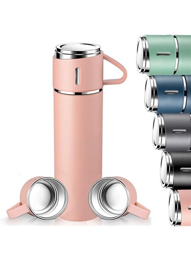 MAGA ZONE Vacuum Insulated Flask 500ml/17.6oz - Stainless Steel Thermo-Bottle with Cup for Coffee, Water, Hot and Cold Drinks (Pink)