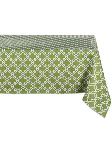 DII 100% Polyester, Spill Proof, Machine Washable, Tablecloth for Outdoor Use, 60x84, Fresh Spring Lattice, Seats 6 to 8 People, Green