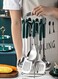 Cooking Utensils Kitchen Set Silver and green