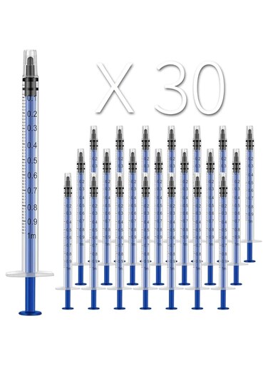 LabAider 30 Pack 1ml Plastic Syringe, Luer Slip Tip, Individually Sealed, with Measurement, for Oral, Medicine Student, Refilling, Feed Pets, Oil or Glue Applicator