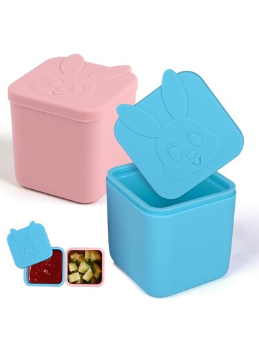 Dip Containers Fits Most Bento Lunch Box,4oz Leakproof Silicone Salad Dressing Container To Go&iuml;&frac14;&OElig;Food Grade Silicone Condiment Container with Lids &iuml;&frac14;&circ;Pink&amp;Blue&iuml;&frac14;&permil;