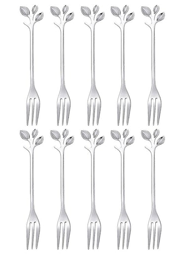 Silver Mini Leaf Dessert Forks Set - 4.7" Elegant Stainless Steel Fruit, Appetizer, Cake &amp; Salad Forks