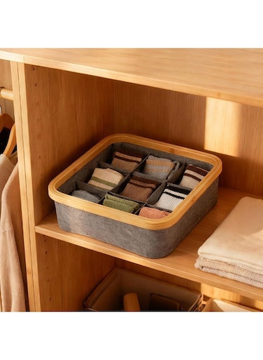 HOME Velora Small Foldable Storage Basket Bamboo Organizer Fabric Box Home Storage 30X30X9 Cm