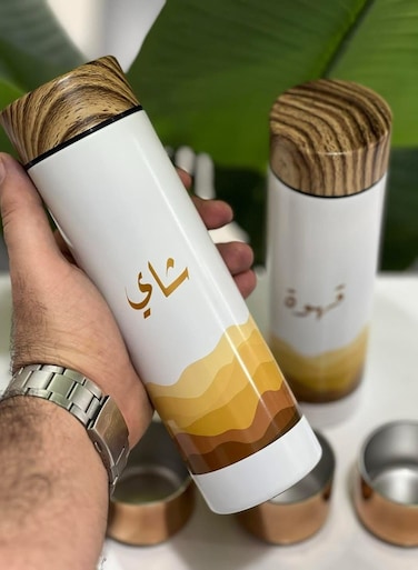 Tea Bottle With 2 Cups Set&iuml;&frac14;&OElig;Tea Travel Mug Tumbler &iuml;&frac14;&OElig; Stainless Steel Vacuum Insulated Thermos Cup with Spill Proof Lid,(500ml) (Half White)