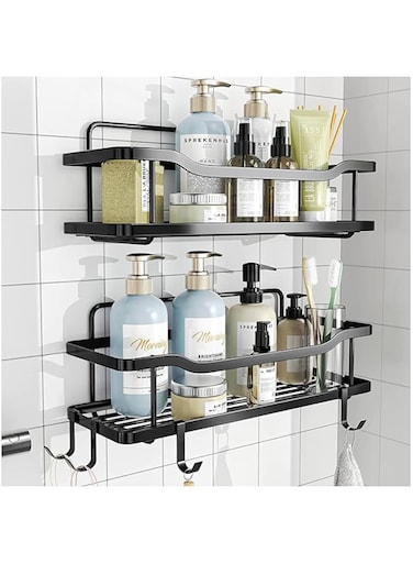 WEKOTEE Shower Caddy, 2-Pack Adhesive Shower Organizer, No Drilling Rustproof 304 Stainless Steel Shower Shelves for Inside Shower &amp; Bathroom Organizer, Matte Black